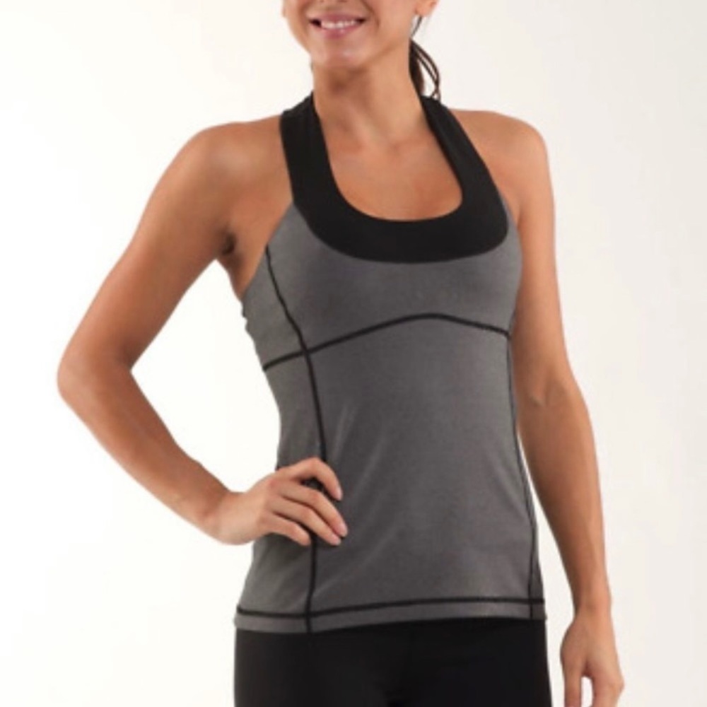 Lululemon scoopneck scoop neck tank size 4 black white grey racerback small xs - Picture 2 of 11